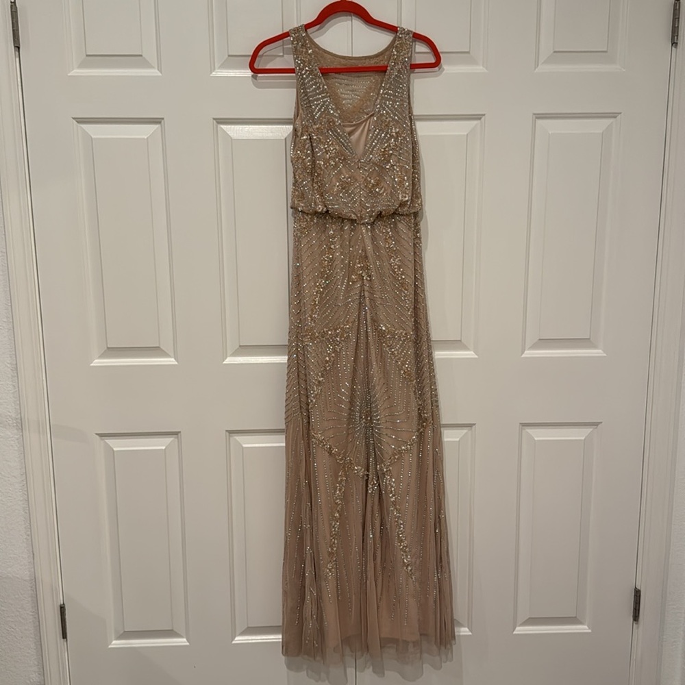 Aidan Mattox Blush Silver Sequin Embellished Gown Dress Size 4 - Picture 4 of 4